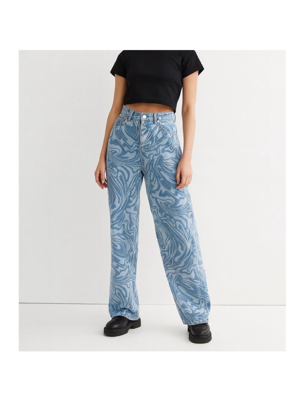 H & M Swirl Print Wide-Leg Jeans - Blue